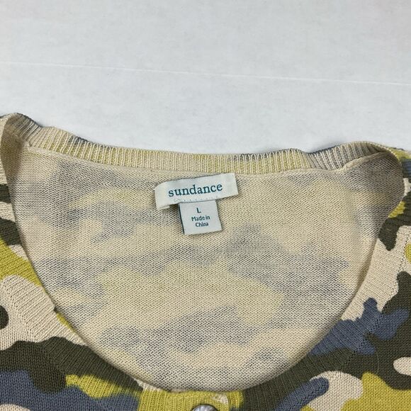 Sundance Tangier Cardigan Military Camo Button Front Embroidered Sweater Large - Picture 4 of 10